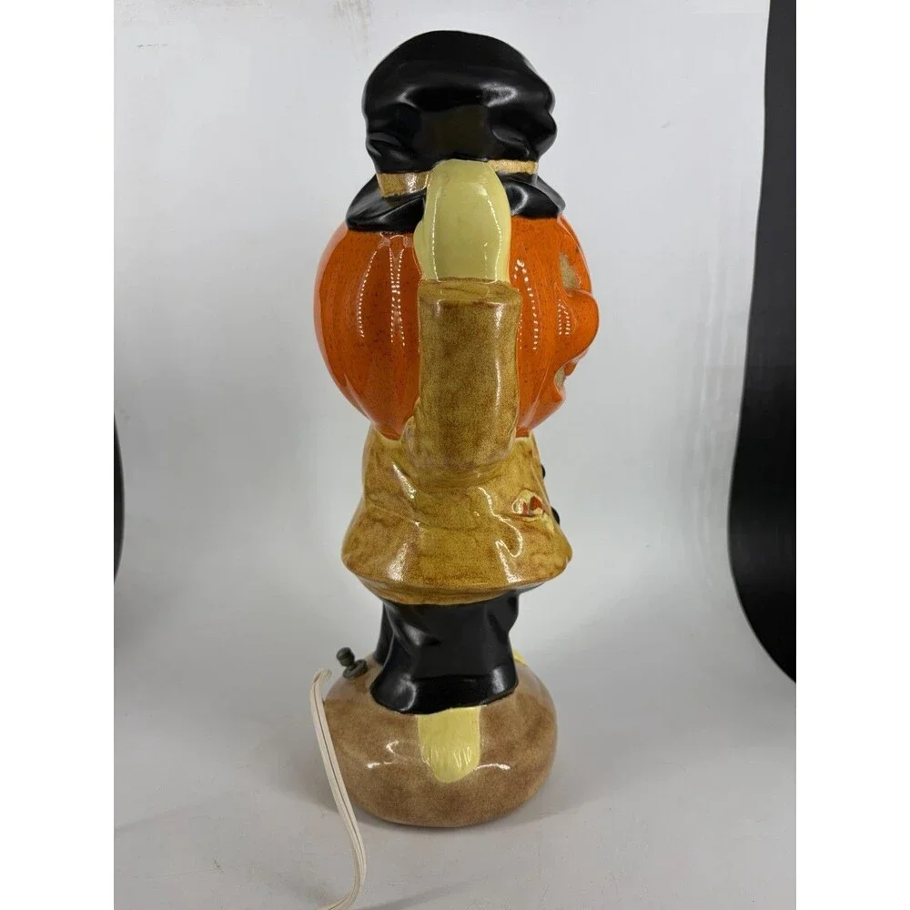 Vintage Yozie Ceramic Orange Pumpkin Head Halloween Light